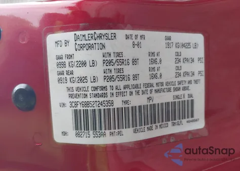 2002 Chrysler Pt Cruiser Limited z USA, uszkodzony, nr VIN 3C8FY68B52T245358